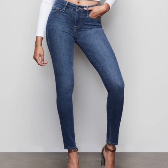 Good American Good Legs Cropped Skinny Jeans Blue Stretch High Rise Size 14 - Picture 4 of 8